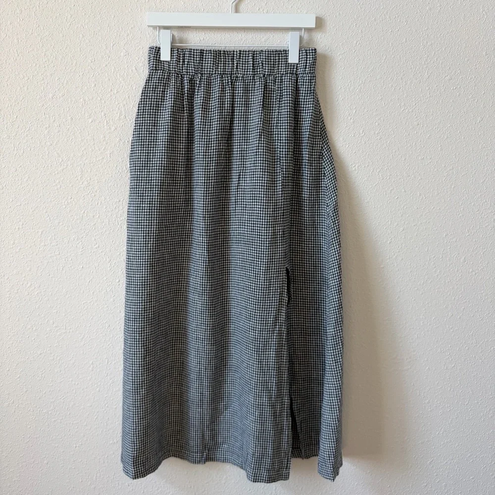 Quince 100% European Linen Maxi Skirt Classic Mini Gingham Size Small Coastal - Picture 8 of 8